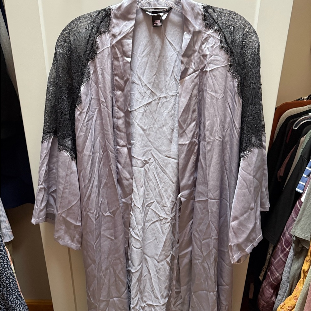 Victoria's Secret Gray and Black Satin Jacket